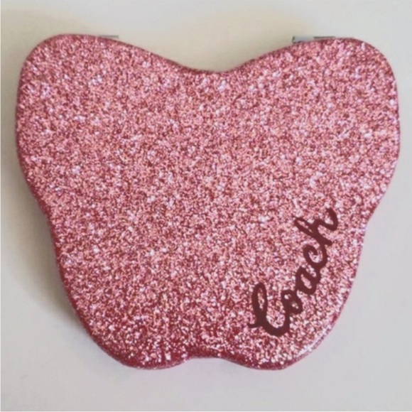 Coach Pink Glitter Butterfly Compact Mirror NWT - Picture 4 of 5